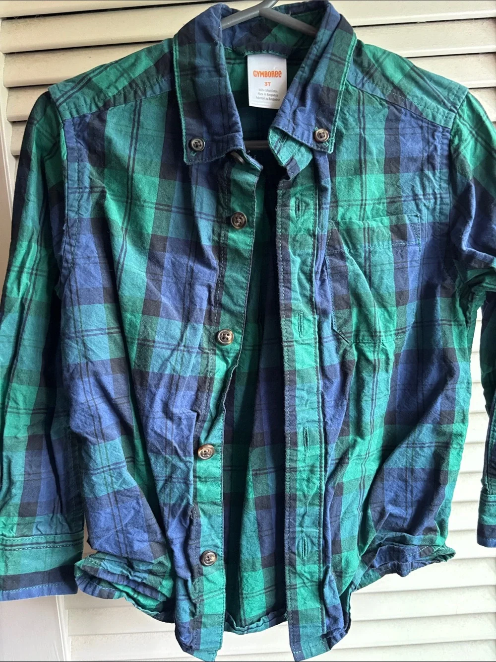 OshKosh B'gosh Navy Corduroy Overalls with Green & Blue Plaid Shirt